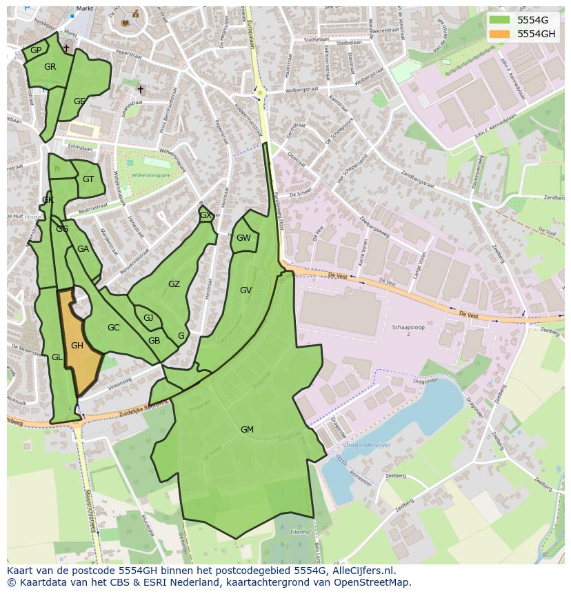 Afbeelding van het postcodegebied 5554 GH op de kaart.