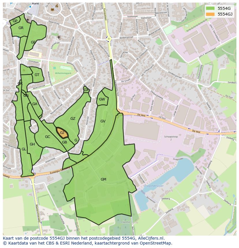Afbeelding van het postcodegebied 5554 GJ op de kaart.