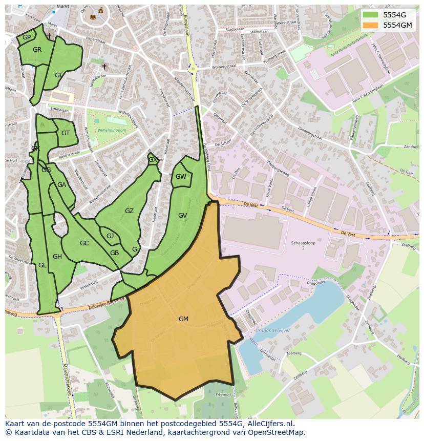 Afbeelding van het postcodegebied 5554 GM op de kaart.