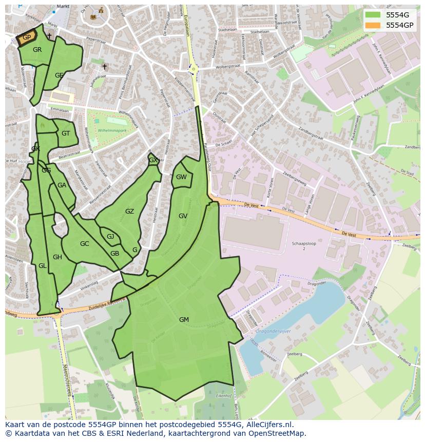 Afbeelding van het postcodegebied 5554 GP op de kaart.