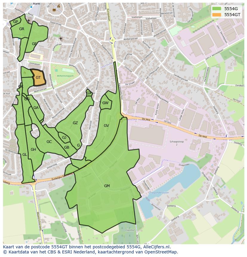 Afbeelding van het postcodegebied 5554 GT op de kaart.