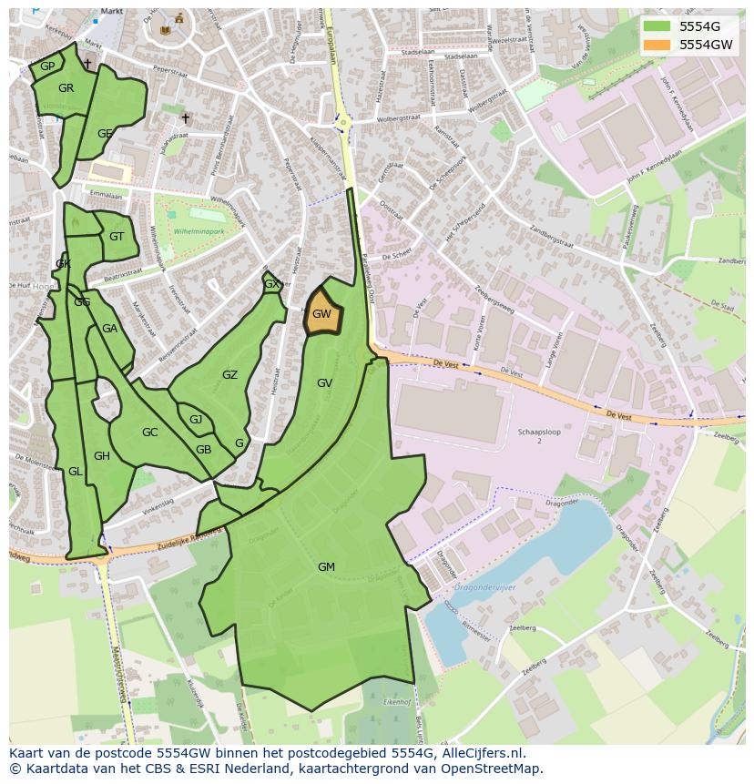 Afbeelding van het postcodegebied 5554 GW op de kaart.