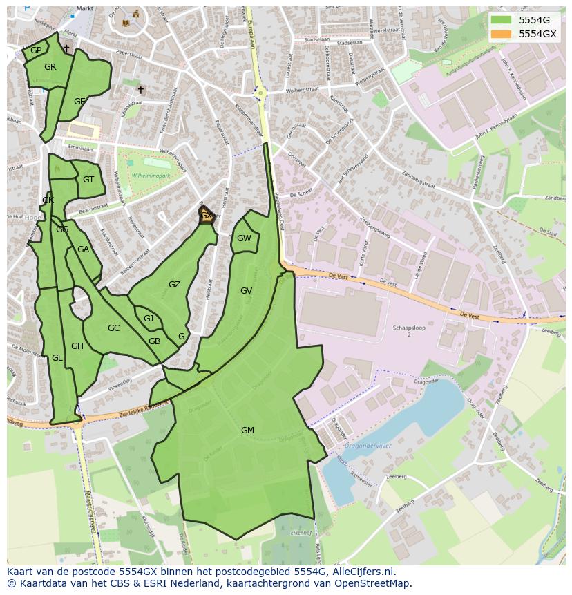 Afbeelding van het postcodegebied 5554 GX op de kaart.