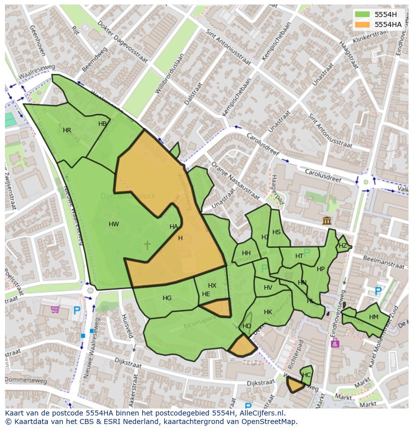 Afbeelding van het postcodegebied 5554 HA op de kaart.