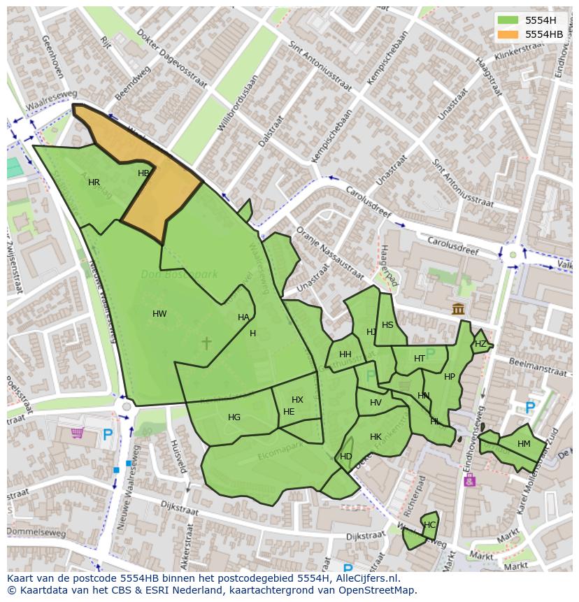 Afbeelding van het postcodegebied 5554 HB op de kaart.