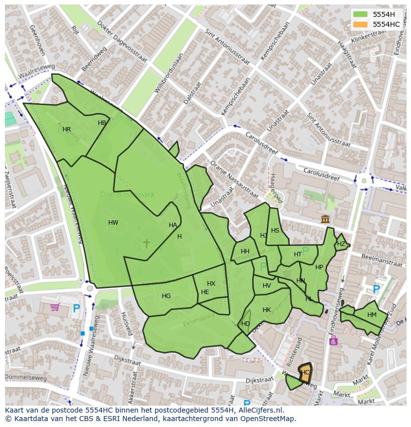 Afbeelding van het postcodegebied 5554 HC op de kaart.