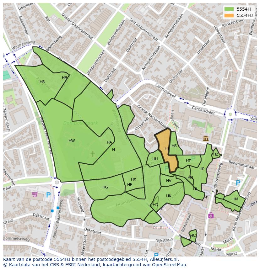 Afbeelding van het postcodegebied 5554 HJ op de kaart.