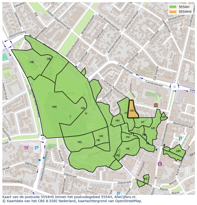 Afbeelding van het postcodegebied 5554 HS op de kaart.