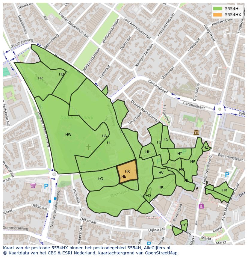Afbeelding van het postcodegebied 5554 HX op de kaart.