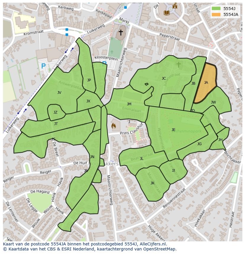 Afbeelding van het postcodegebied 5554 JA op de kaart.