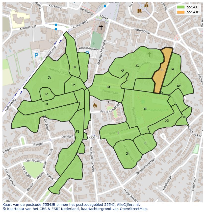 Afbeelding van het postcodegebied 5554 JB op de kaart.