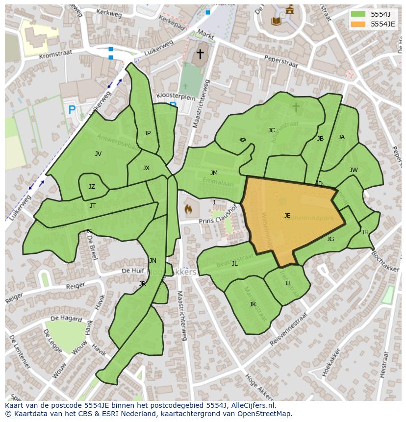 Afbeelding van het postcodegebied 5554 JE op de kaart.