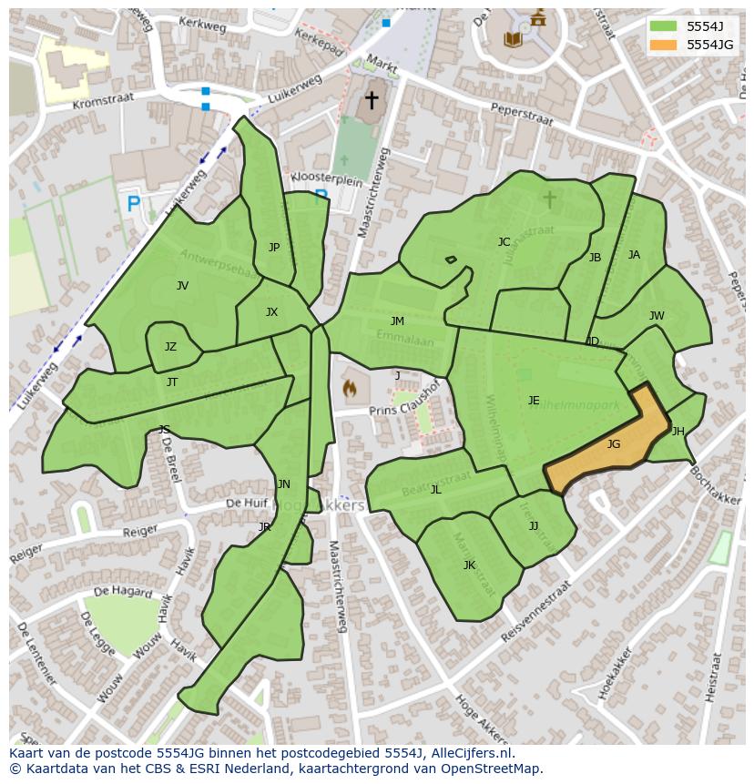 Afbeelding van het postcodegebied 5554 JG op de kaart.
