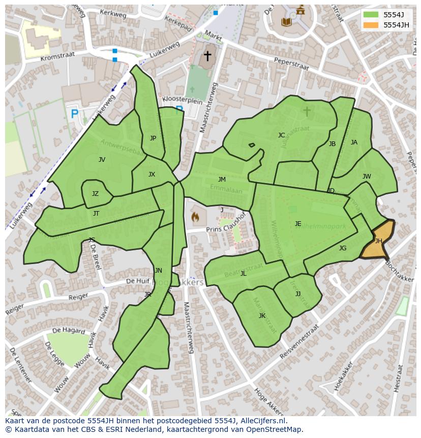 Afbeelding van het postcodegebied 5554 JH op de kaart.