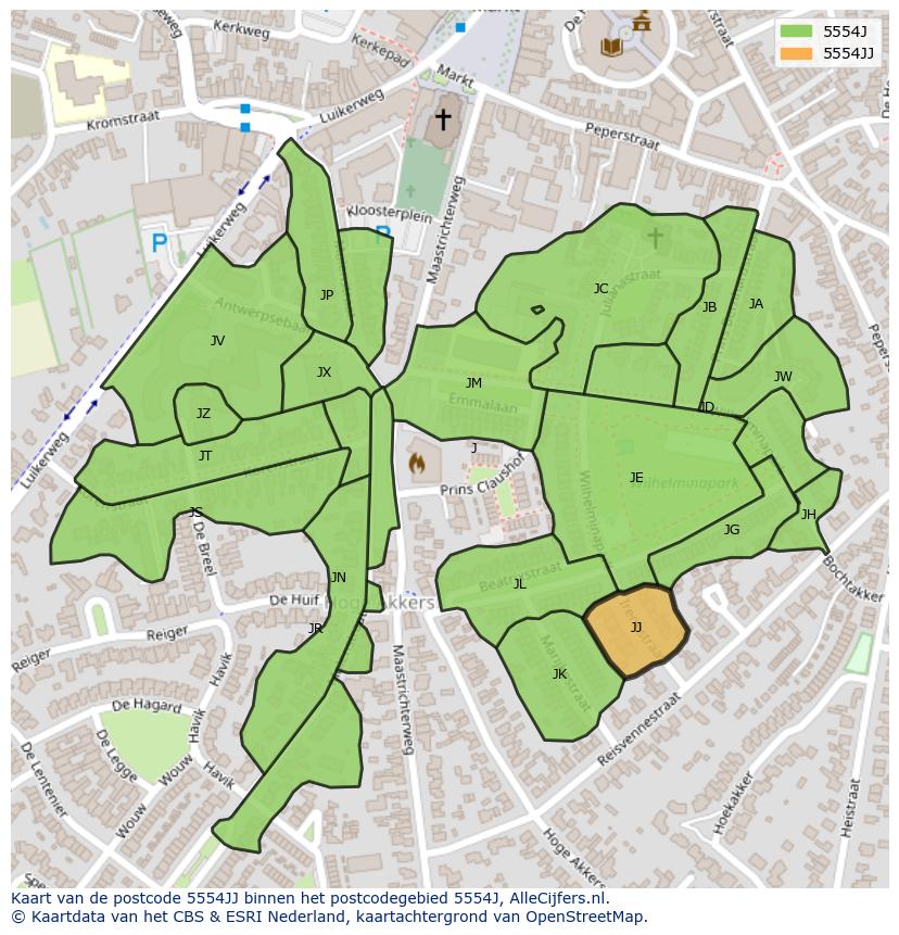 Afbeelding van het postcodegebied 5554 JJ op de kaart.