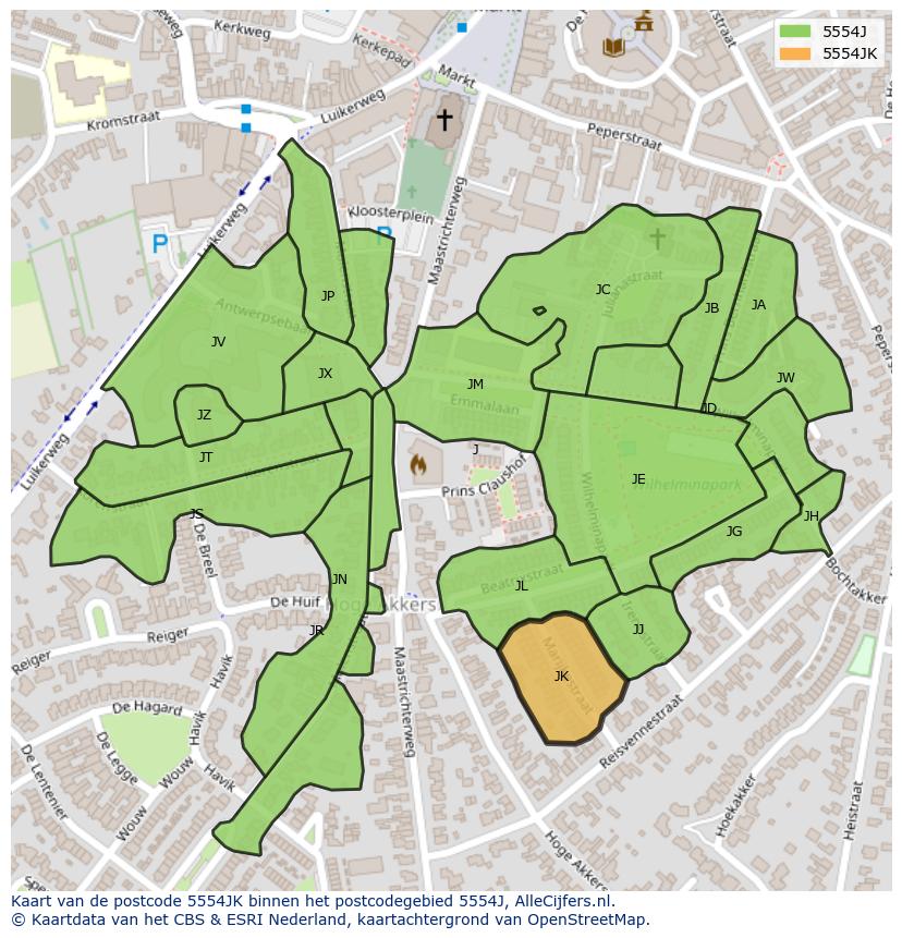 Afbeelding van het postcodegebied 5554 JK op de kaart.