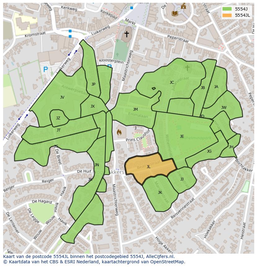 Afbeelding van het postcodegebied 5554 JL op de kaart.