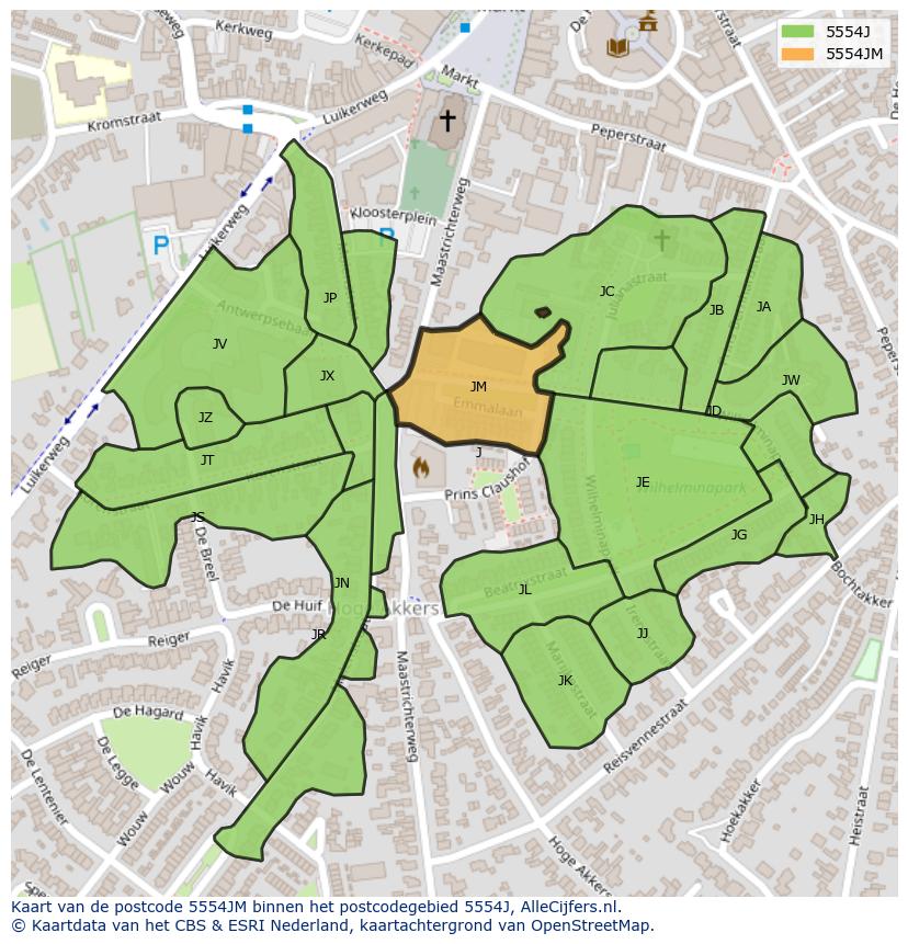 Afbeelding van het postcodegebied 5554 JM op de kaart.