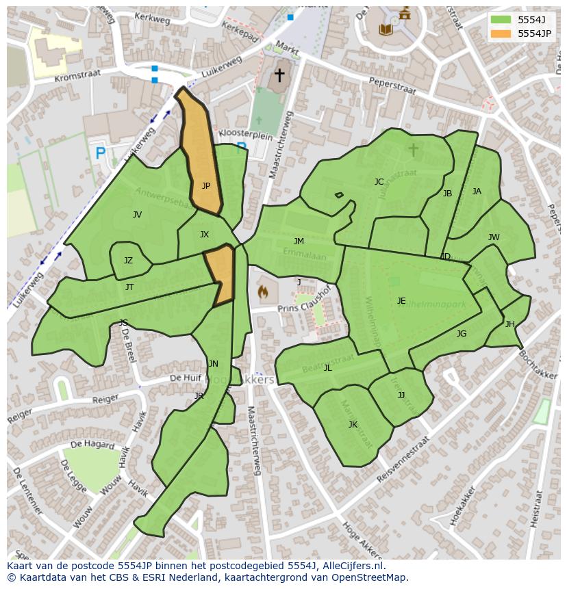 Afbeelding van het postcodegebied 5554 JP op de kaart.