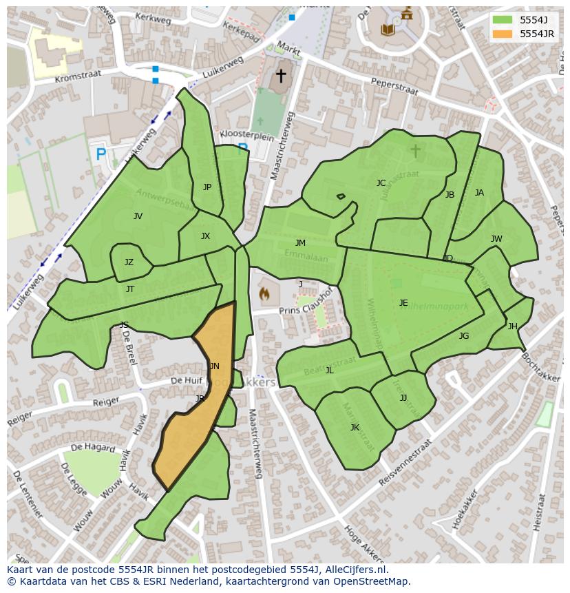 Afbeelding van het postcodegebied 5554 JR op de kaart.