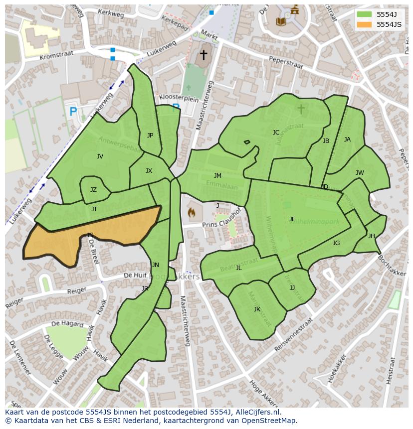 Afbeelding van het postcodegebied 5554 JS op de kaart.