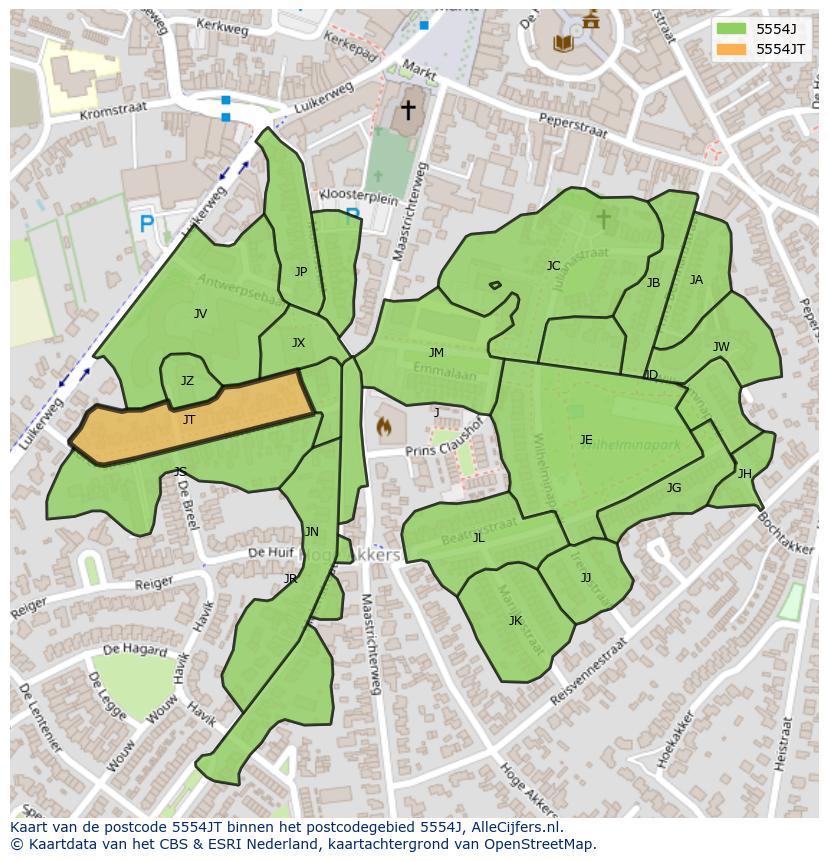 Afbeelding van het postcodegebied 5554 JT op de kaart.