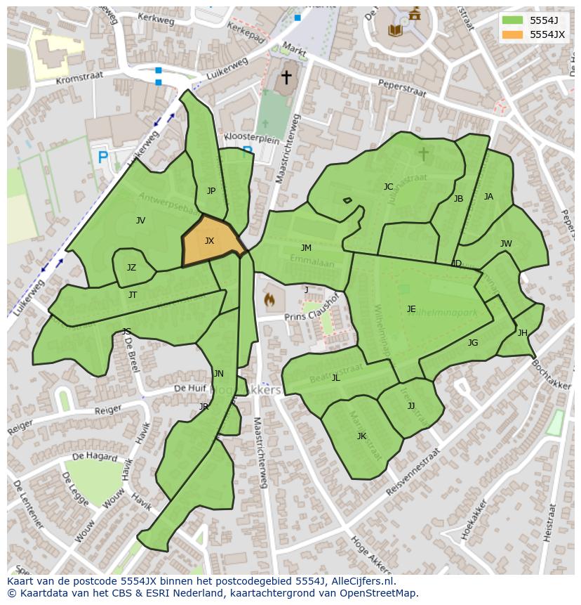 Afbeelding van het postcodegebied 5554 JX op de kaart.