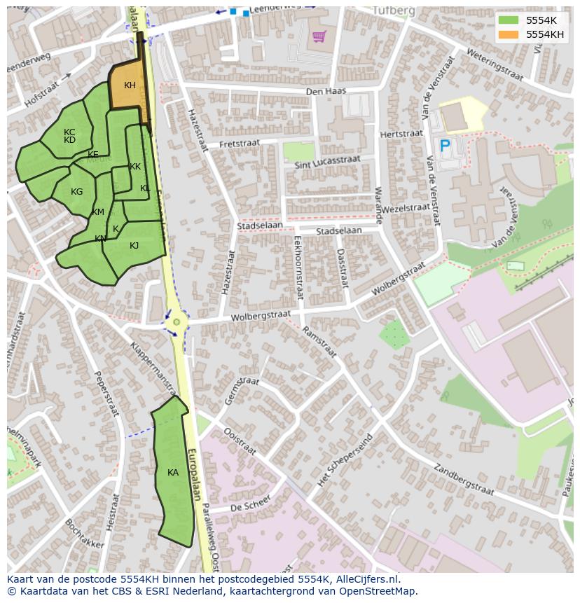 Afbeelding van het postcodegebied 5554 KH op de kaart.