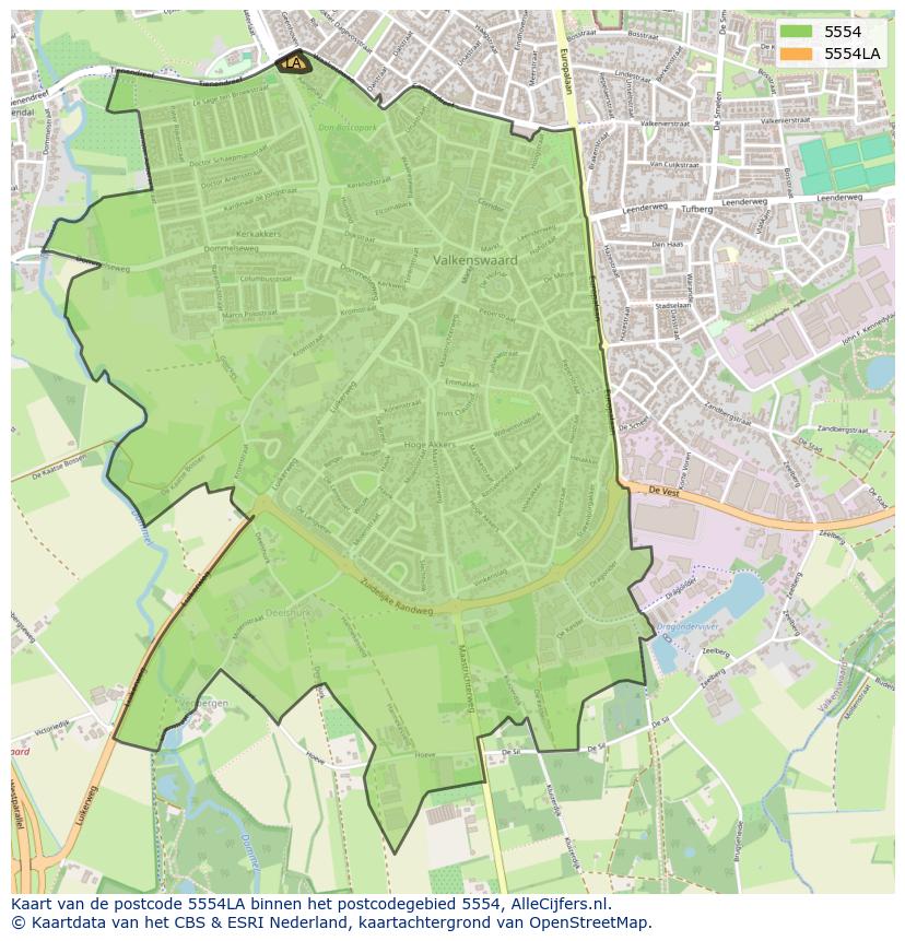 Afbeelding van het postcodegebied 5554 LA op de kaart.