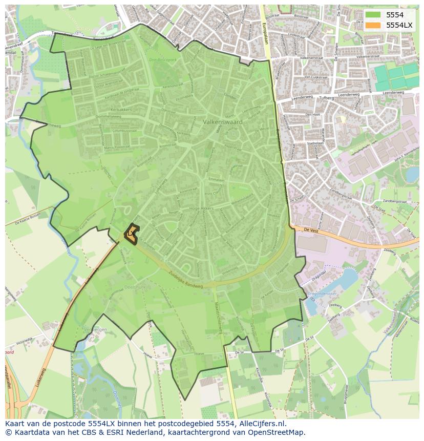 Afbeelding van het postcodegebied 5554 LX op de kaart.