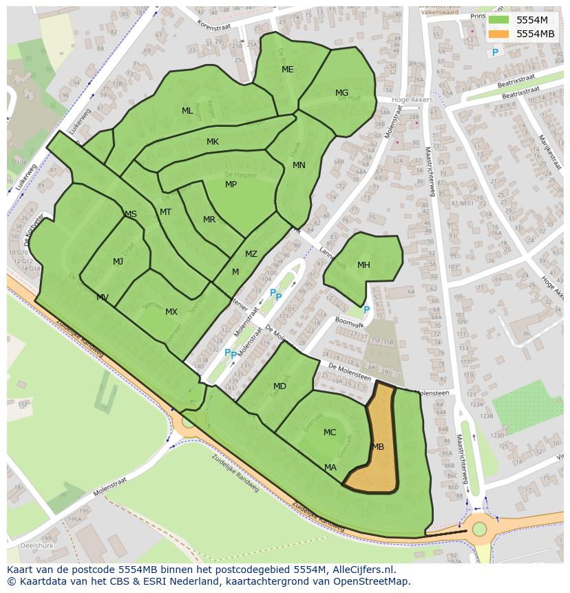 Afbeelding van het postcodegebied 5554 MB op de kaart.