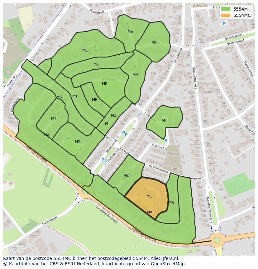 Afbeelding van het postcodegebied 5554 MC op de kaart.
