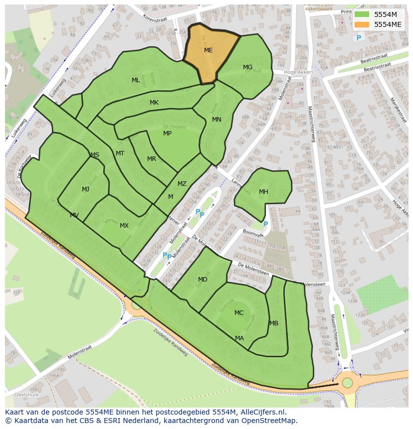 Afbeelding van het postcodegebied 5554 ME op de kaart.
