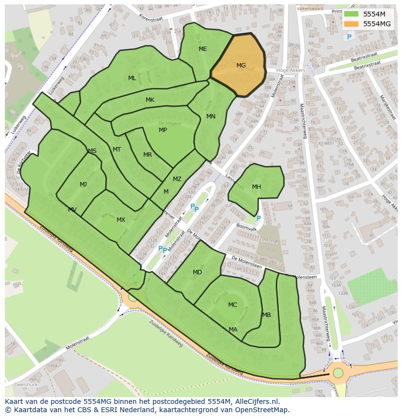 Afbeelding van het postcodegebied 5554 MG op de kaart.