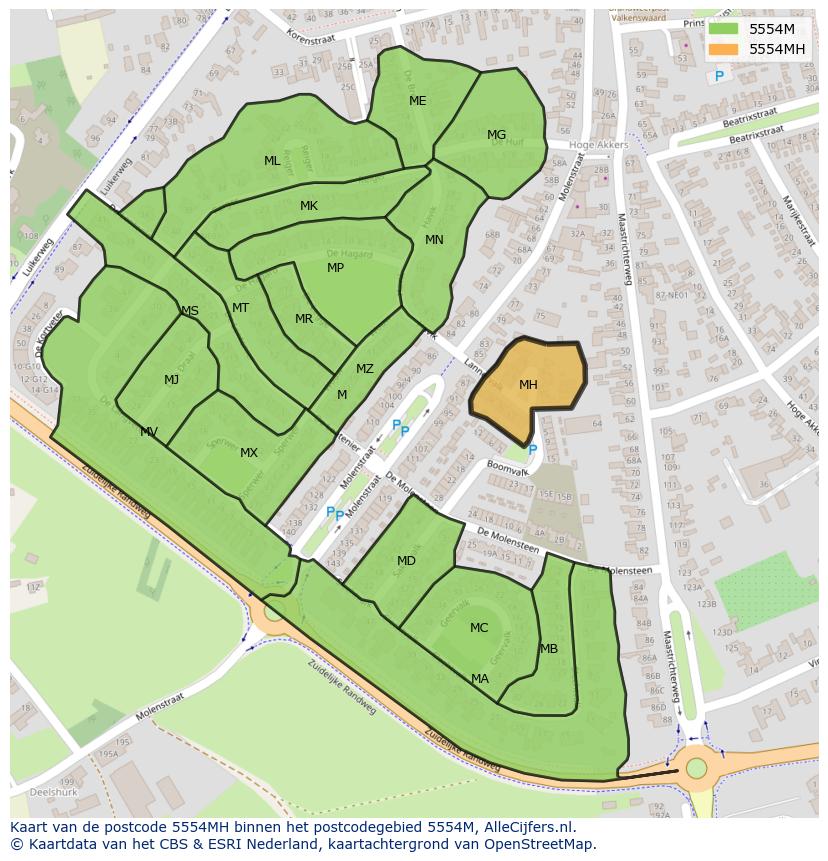 Afbeelding van het postcodegebied 5554 MH op de kaart.