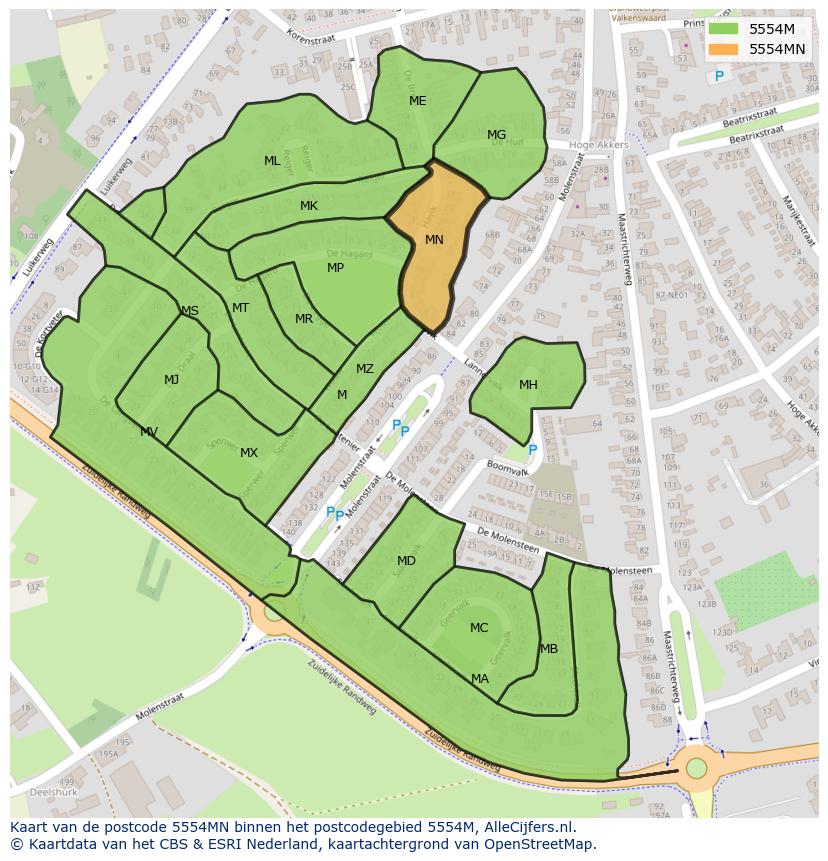 Afbeelding van het postcodegebied 5554 MN op de kaart.