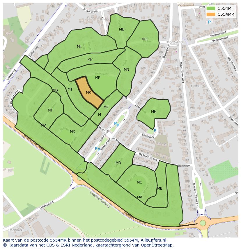 Afbeelding van het postcodegebied 5554 MR op de kaart.