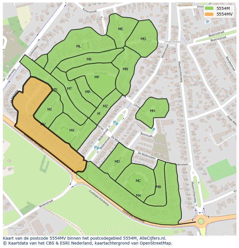 Afbeelding van het postcodegebied 5554 MV op de kaart.