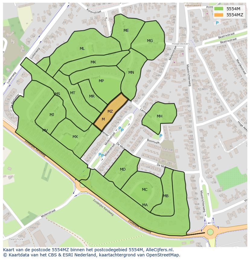 Afbeelding van het postcodegebied 5554 MZ op de kaart.