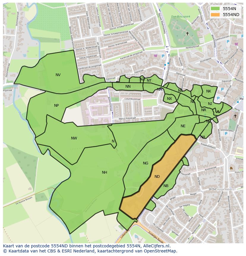 Afbeelding van het postcodegebied 5554 ND op de kaart.