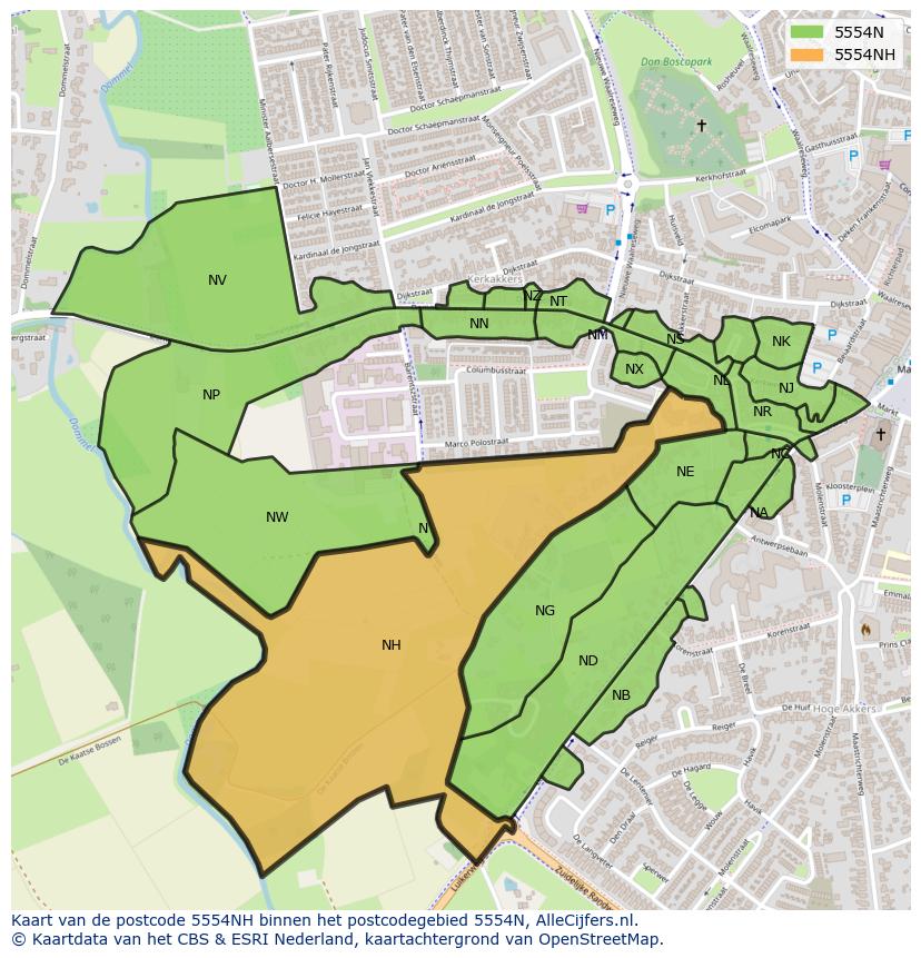 Afbeelding van het postcodegebied 5554 NH op de kaart.
