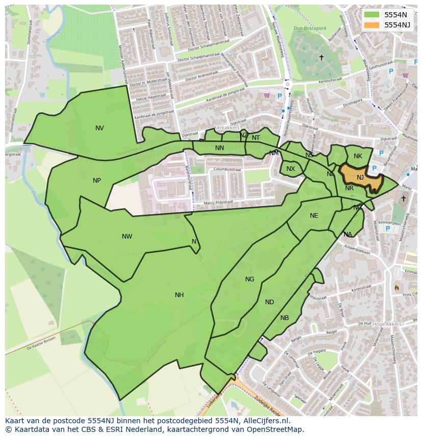 Afbeelding van het postcodegebied 5554 NJ op de kaart.