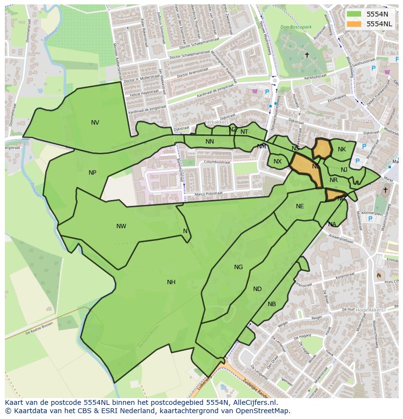 Afbeelding van het postcodegebied 5554 NL op de kaart.