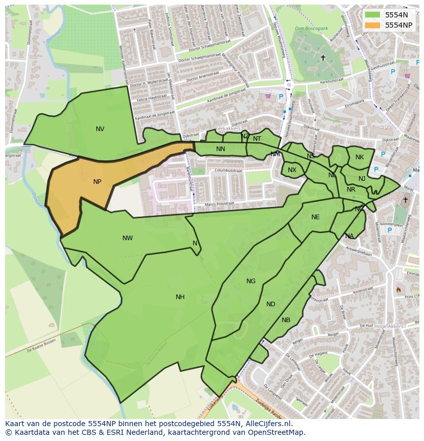 Afbeelding van het postcodegebied 5554 NP op de kaart.