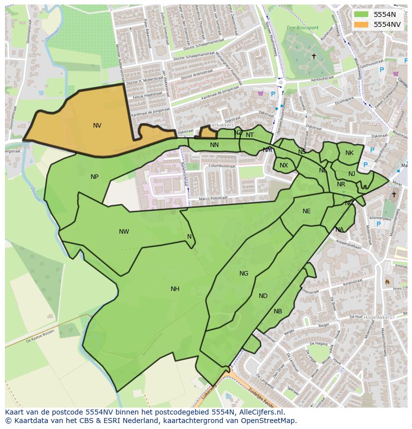 Afbeelding van het postcodegebied 5554 NV op de kaart.