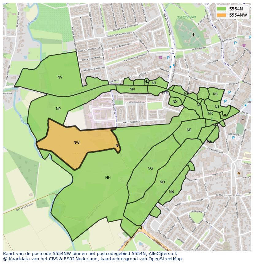 Afbeelding van het postcodegebied 5554 NW op de kaart.