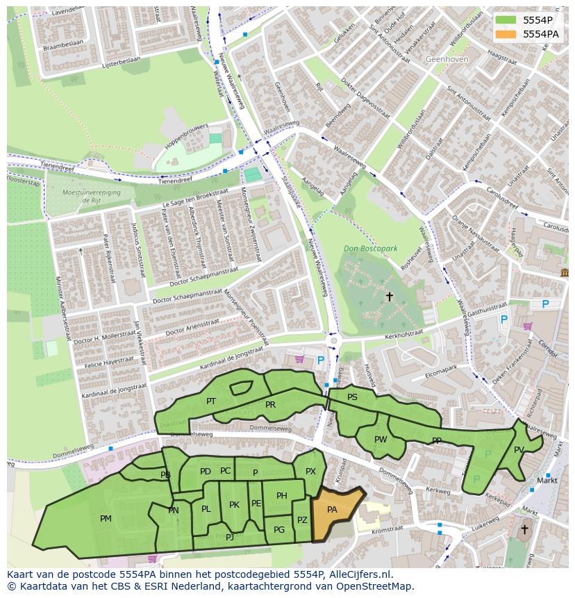 Afbeelding van het postcodegebied 5554 PA op de kaart.