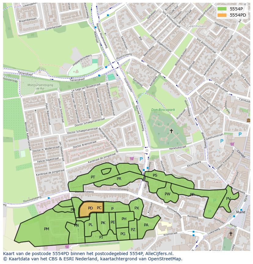 Afbeelding van het postcodegebied 5554 PD op de kaart.