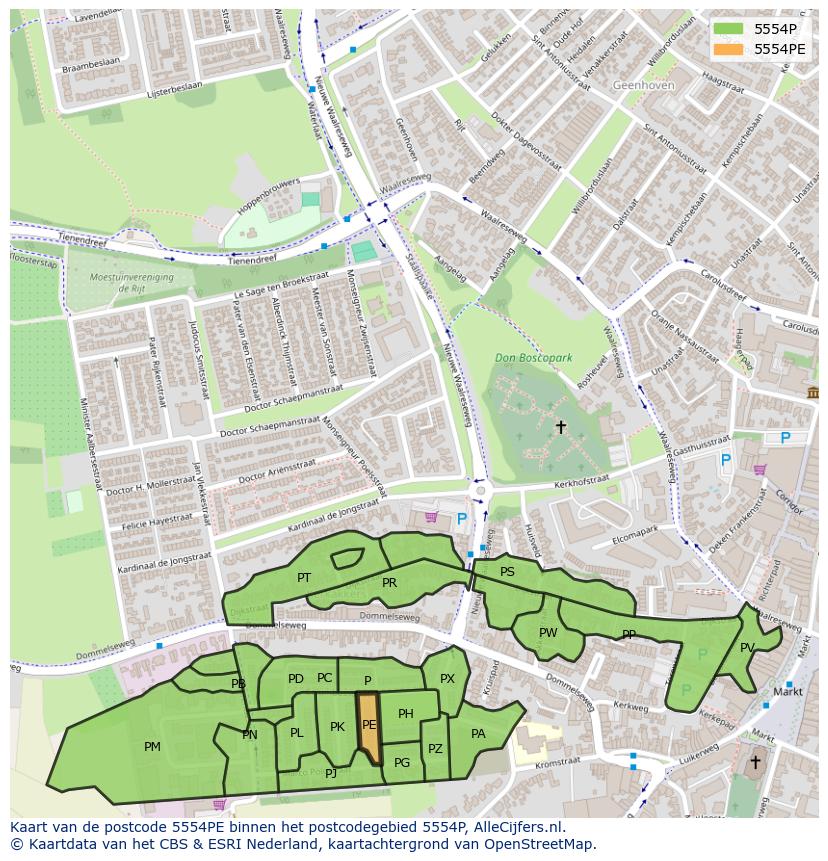 Afbeelding van het postcodegebied 5554 PE op de kaart.