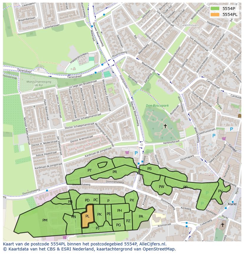 Afbeelding van het postcodegebied 5554 PL op de kaart.